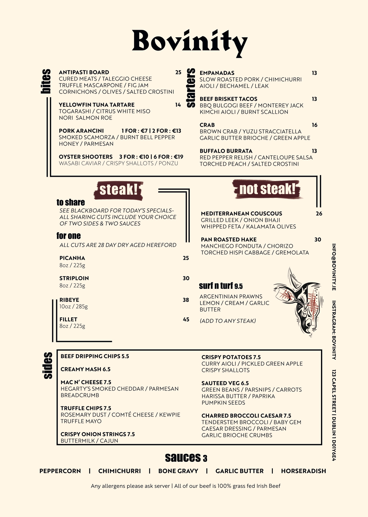Bovinity A la carte June Menu